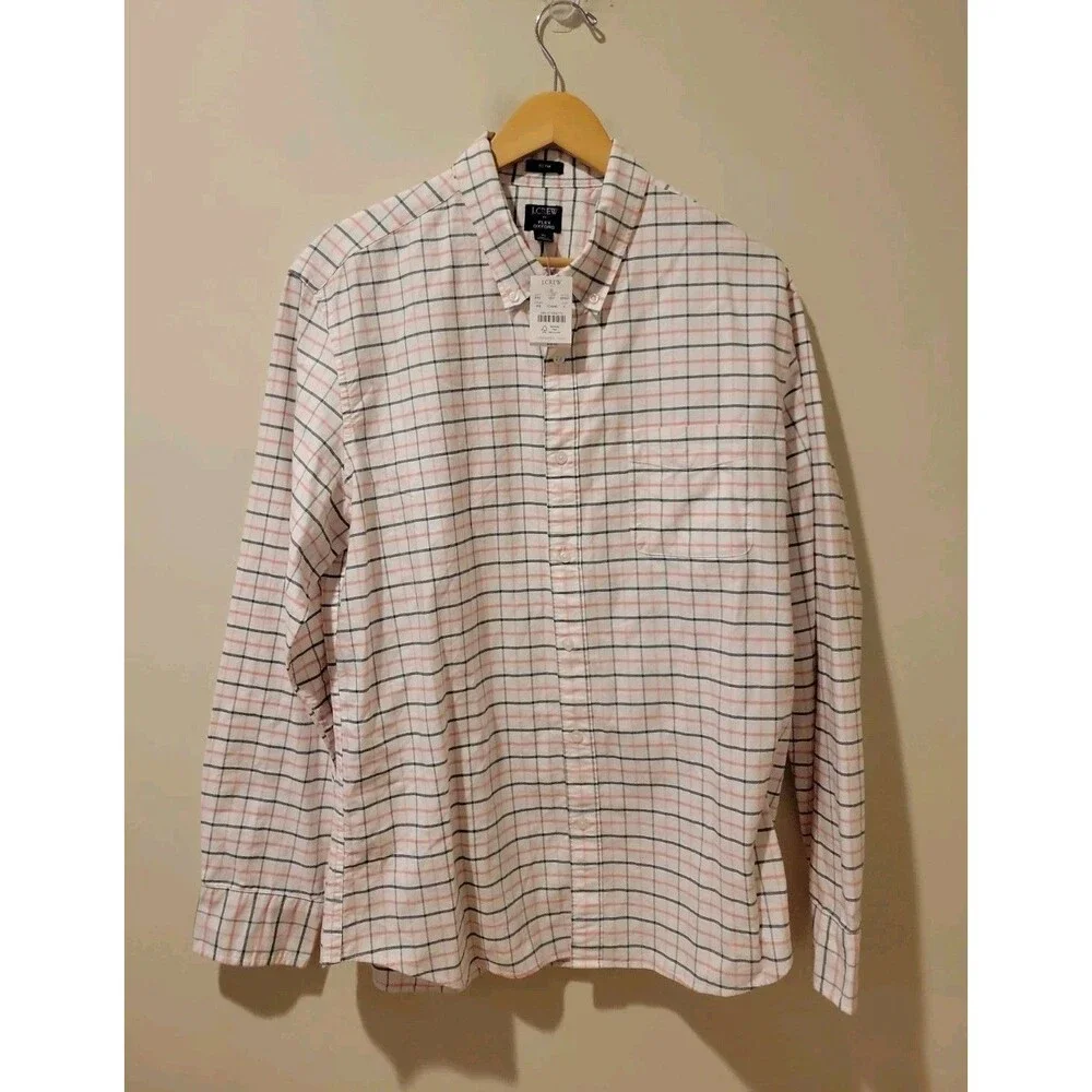 NWT J.Crew Flex Oxford Shirt Men’s XL BR887 Plaid Slim Fit Stretch Button Down